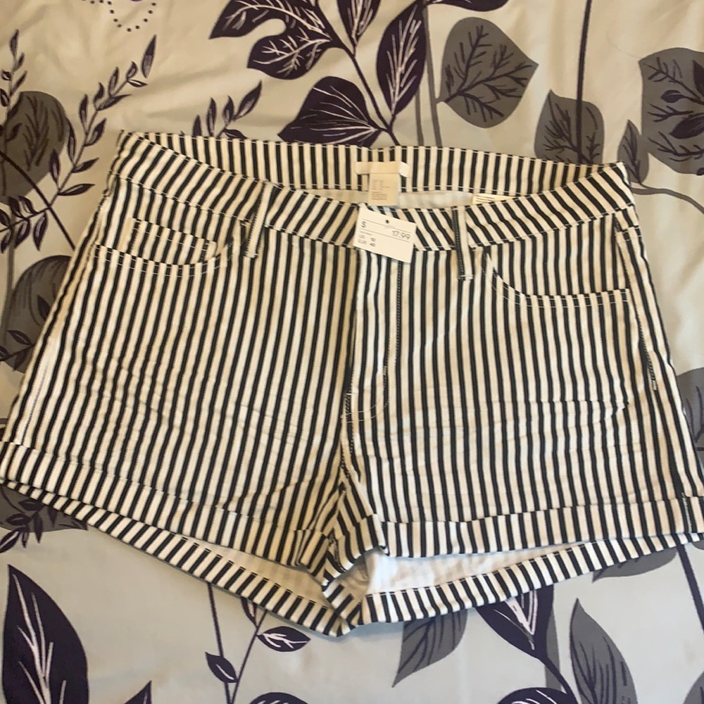 Black and white striped shorts